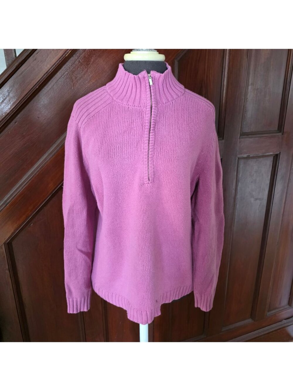 Kate Hill Petite Pink Half-Zip Mock Neck Sweater PM 24" Length